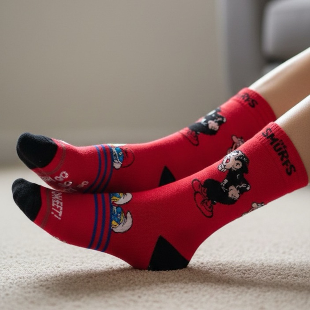 SMURFS with Gargamel CartoonSocks Men's Size OS Crew Socks Brand New with Tags